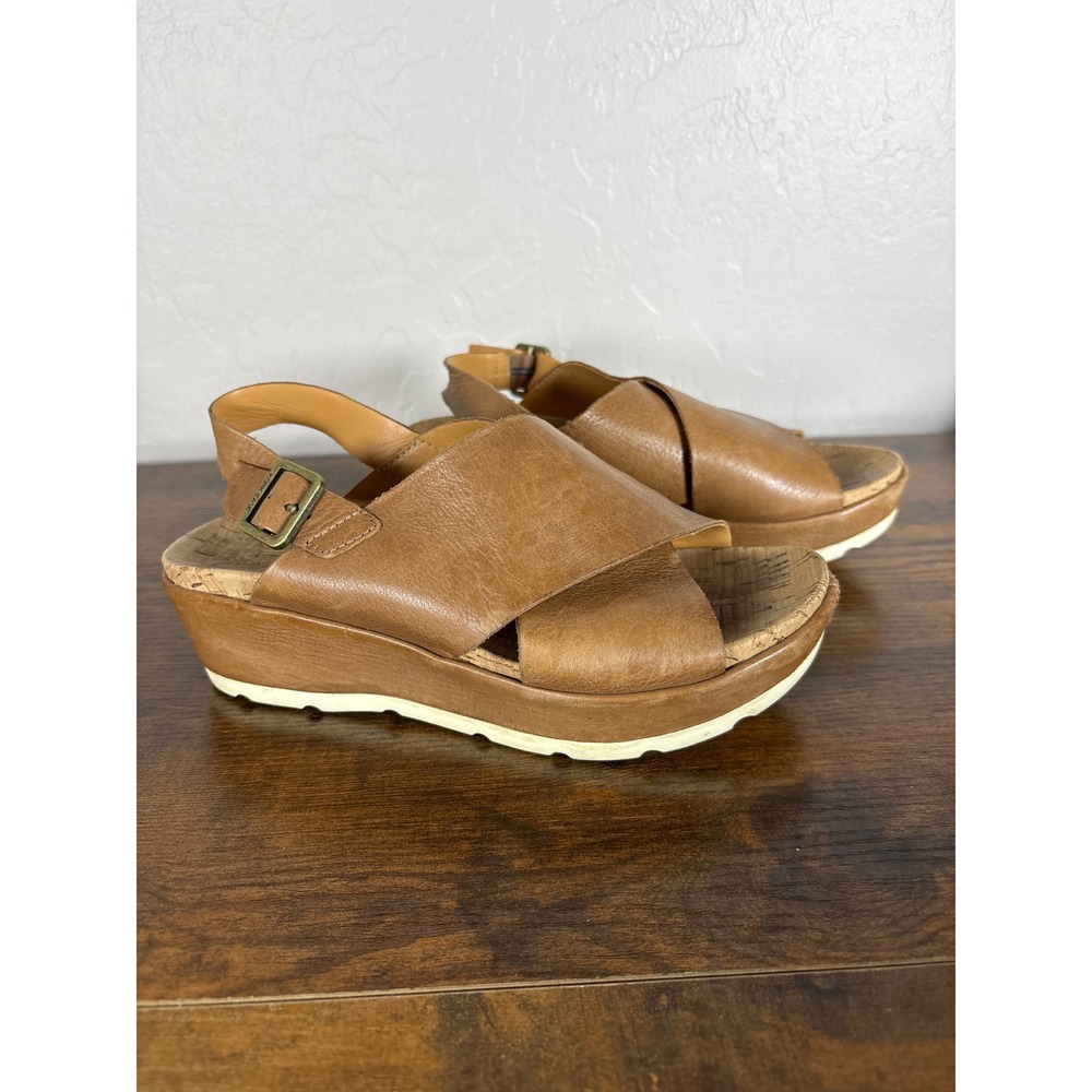 Kork-Ease Tan Leather Platform Wedge Slingback Sandals KE0005706 Womens‎ 6M